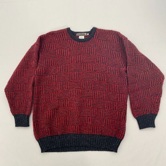 Cooper & Roe Pure New Wool Sweater Pullover Knit Mens Large Red Shetland England - Picture 4 of 10
